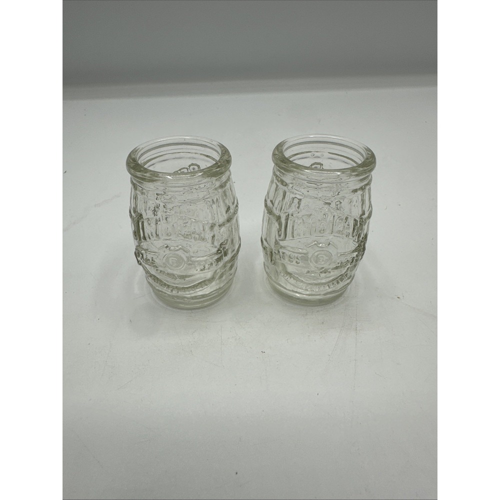 Pair of Jim Beam 200th Anniversary‎ Barrel Shaped 2" Shot Glasses 1795-1995 1 oz